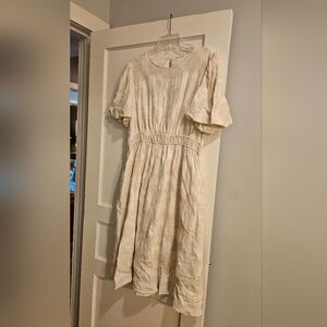 Cream Embroidered Puff Sleeve Midi Dress From Tea And Rose, Size XL